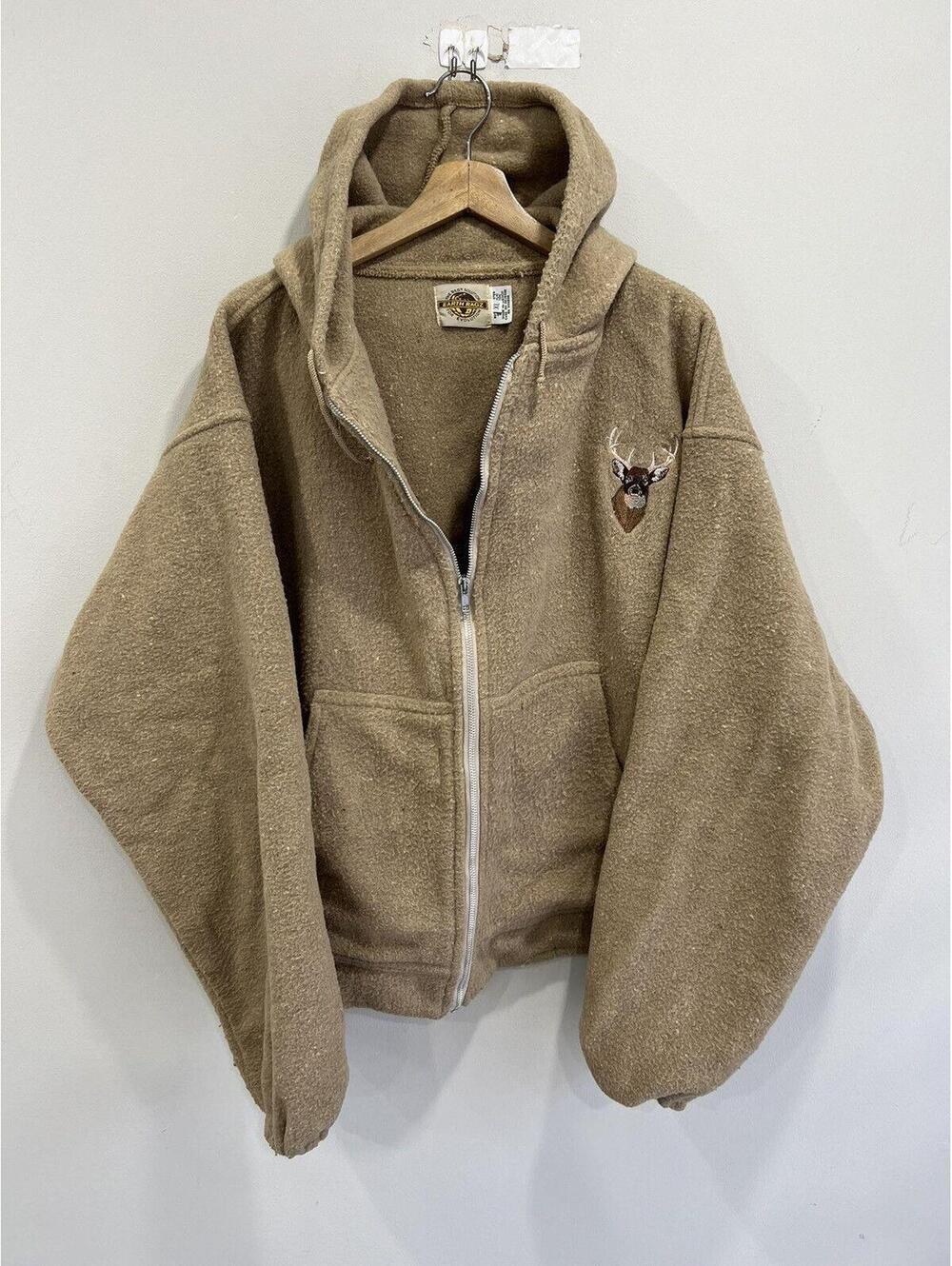 Vintage Earth Ragz Plaid Hoodie Sweater Wolf animal zip